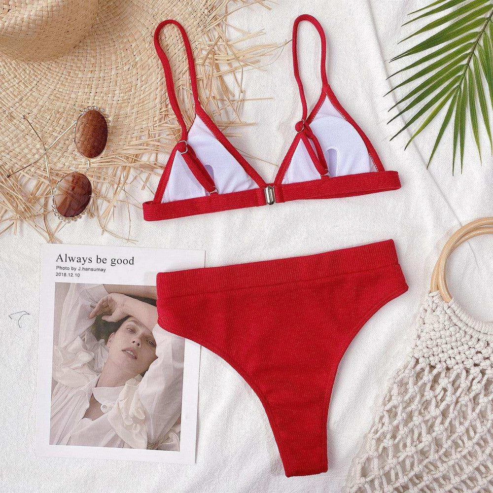 Spaghetti Strap Ribbed Bikini Set - Trendsi - Flyclothing LLC