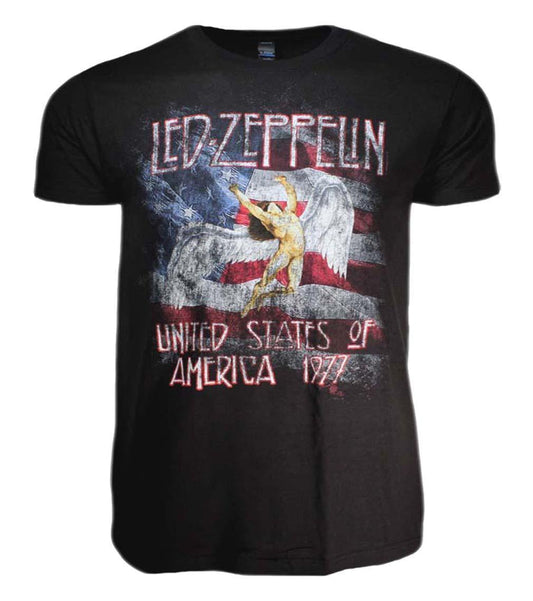 Led Zeppelin USA 77 with Flag T-Shirt - Led Zeppelin