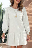 Round Neck Dropped Shoulder Mini Dress - Trendsi - Flyclothing LLC