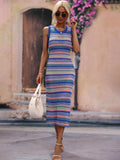 Striped Round Neck Sleeveless Midi Cover Up Dress - Trendsi - Flyclothing LLC