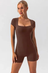 Square Neck Cap Sleeve Active Romper - Trendsi - Flyclothing LLC