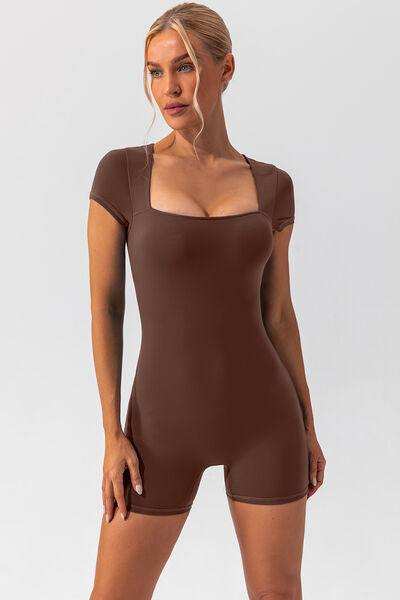 Square Neck Cap Sleeve Active Romper - Trendsi - Flyclothing LLC