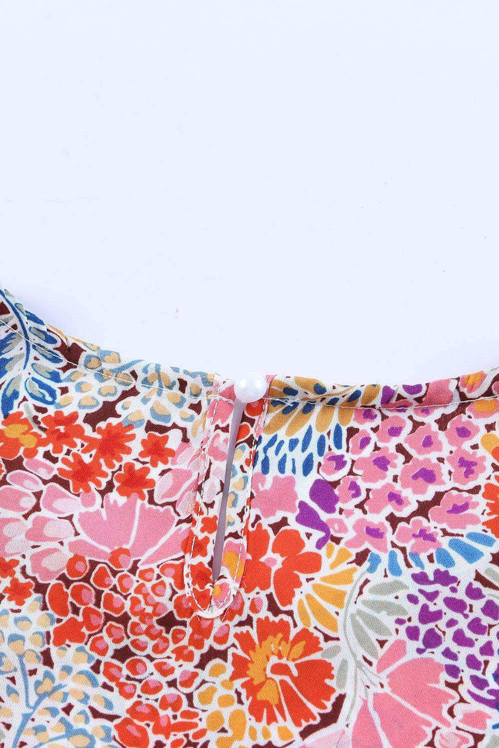 Floral Short Flounce Sleeve Blouse - Trendsi - Flyclothing LLC