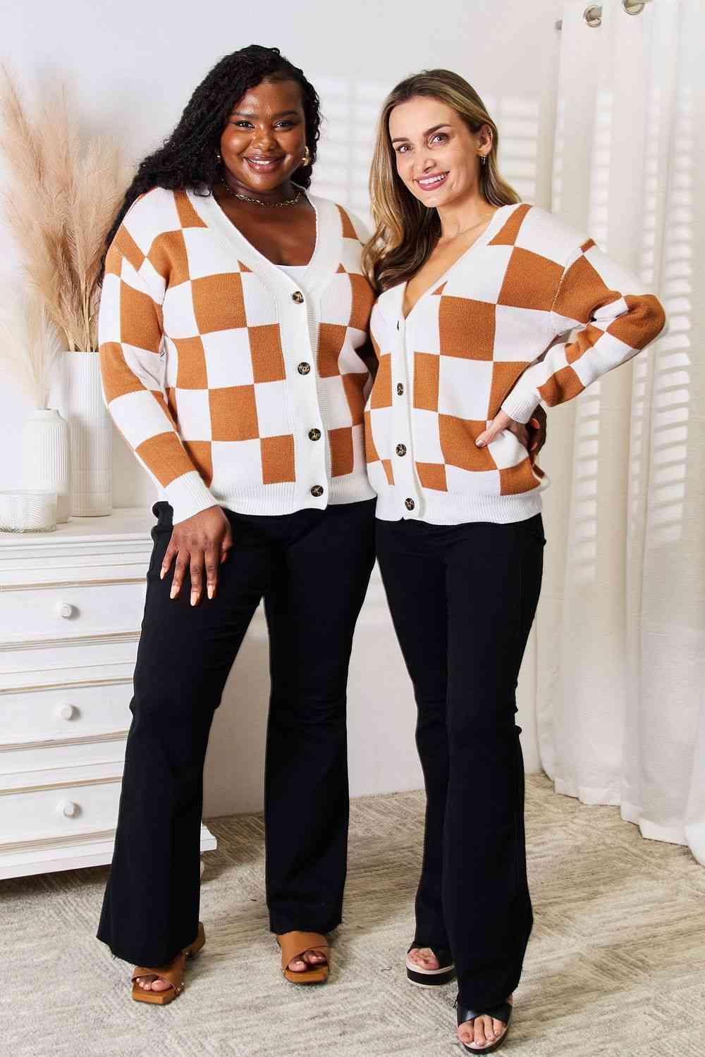 Double Take Button-Up V-Neck Dropped Shoulder Cardigan - Trendsi