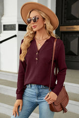 V-Neck Long Sleeve Blouse - Trendsi - Flyclothing LLC