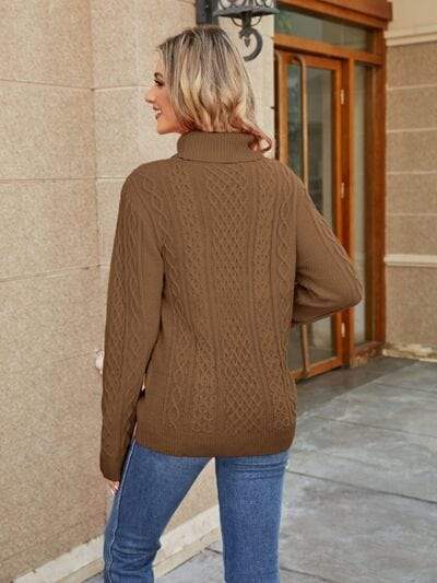 Cable-Knit Mock Neck Sweater - Trendsi - Flyclothing LLC