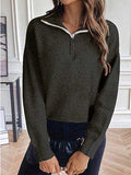 Half Zip Dropped Shoulder Sweater - Trendsi - Flyclothing LLC