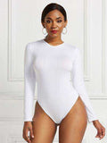 Round Neck Long Sleeve Bodysuit - Trendsi - Flyclothing LLC