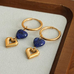 Heart Shape Lapis Lazuli Dangle Earrings - Trendsi