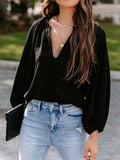 Ruched Notched Balloon Sleeve Blouse - Trendsi - Flyclothing LLC