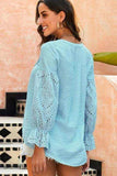 Crochet Flounce Sleeve Button Up Blouse - Trendsi - Flyclothing LLC