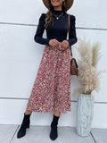 Printed Mock Neck Puff Sleeve Midi Dress - Trendsi