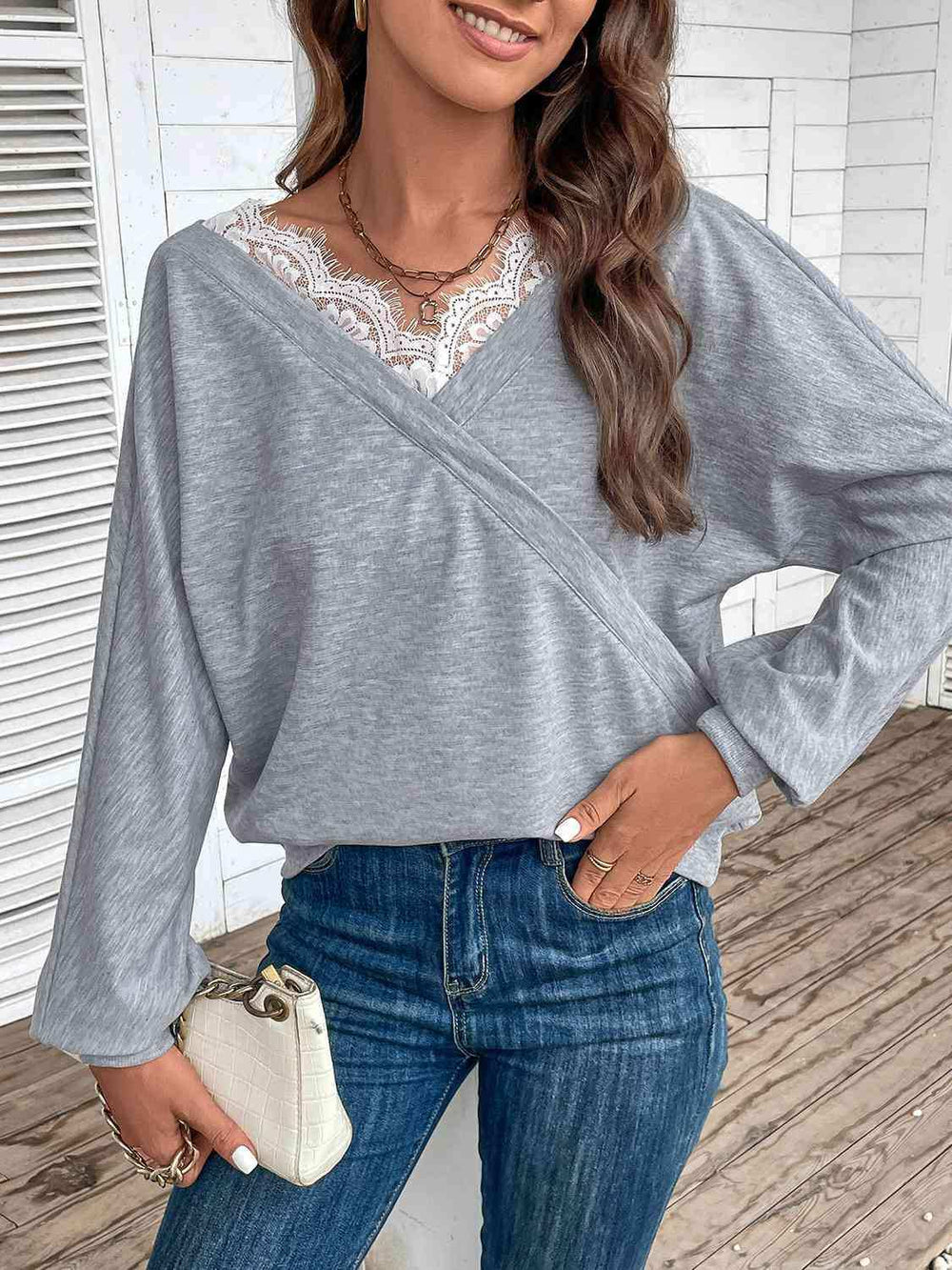 Lace Detail Long Sleeve Top - Trendsi - Flyclothing LLC