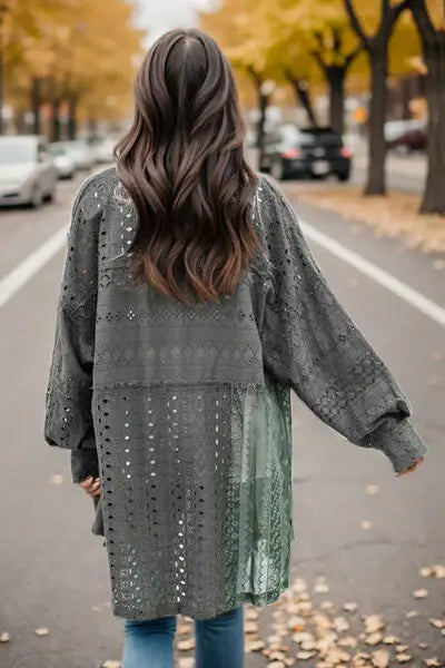 Openwork Button Up Long Sleeve Shacket - Trendsi - Flyclothing LLC