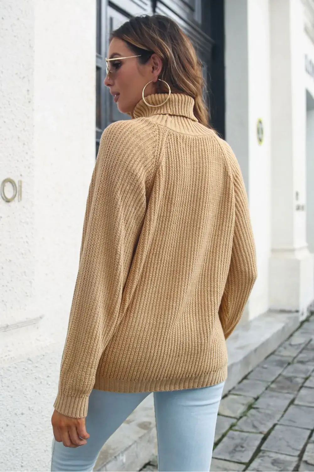 Turtleneck Rib-Knit Sweater - Trendsi - Flyclothing LLC