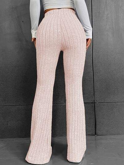 Ribbed High Waist Bootcut Pants - Trendsi - Flyclothing LLC