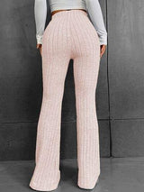 Ribbed High Waist Bootcut Pants - Trendsi - Flyclothing LLC