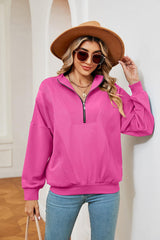 Half-Zip Dropped Shoulder Sweatshirt - Trendsi