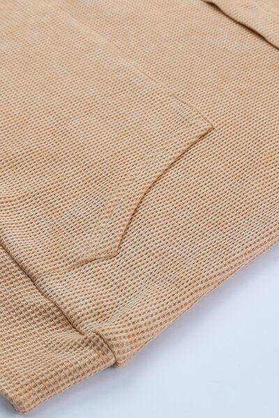 Waffle-Knit Drawstring Kangaroo Pocket Hoodie - Trendsi - Flyclothing LLC