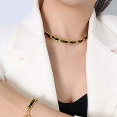18K Gold-Plated Leather Chain Necklace - Trendsi