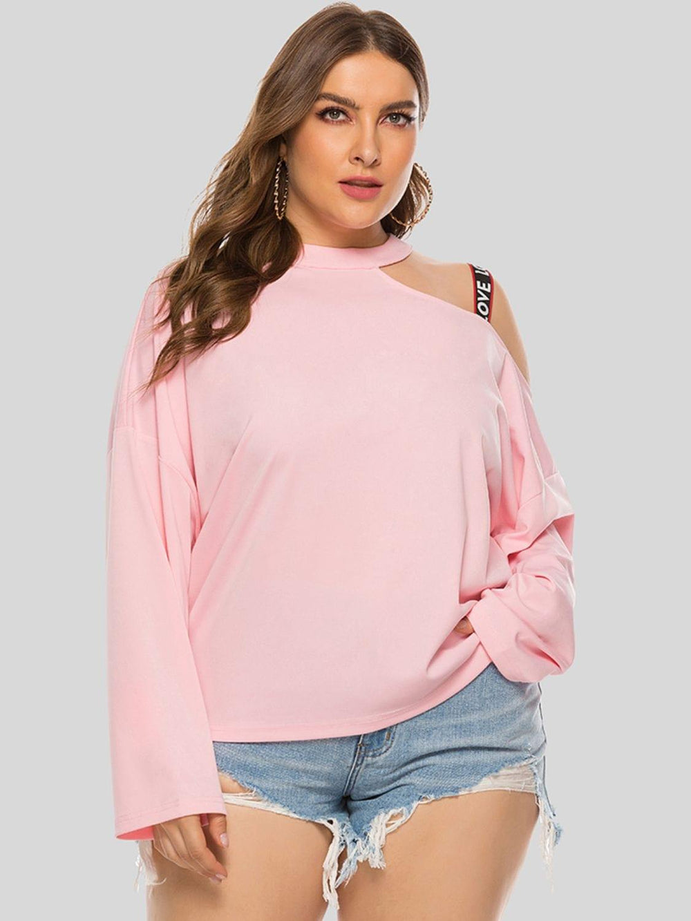 Plus Size Cold-Shoulder Round Neck Blouse - Trendsi