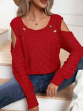 Decorative Button Cold-Shoulder Sweater - Trendsi - Flyclothing LLC