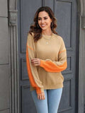 Contrast Round Neck Dropped Shoulder Sweater - Trendsi - Flyclothing LLC