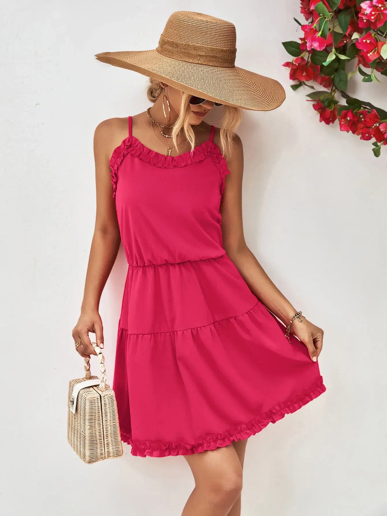 Frill Trim Spaghetti Strap Mini Dress - Trendsi - Flyclothing LLC