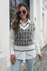 Plaid V-Neck Sweater Vest - Trendsi - Flyclothing LLC