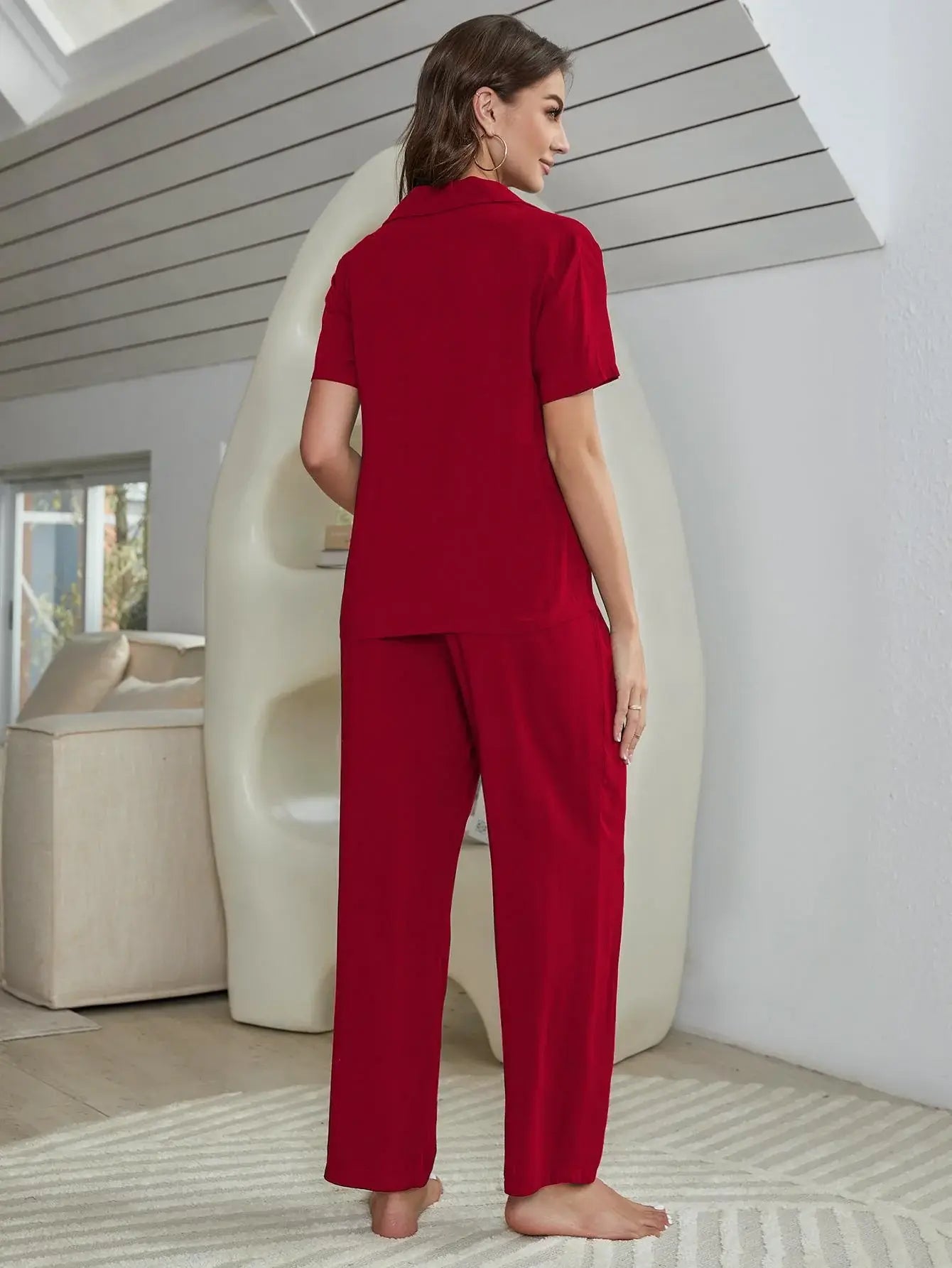 Short Sleeve Shirt, Bralette, and Pants Lounge Set - Trendsi - Flyclothing LLC