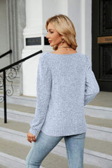 Ribbed Square Neck Long Sleeve T-Shirt - Trendsi - Flyclothing LLC