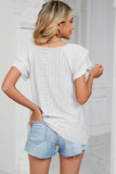 Eyelet V-Neck Short Sleeve T-Shirt - Trendsi - Flyclothing LLC