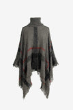 Plaid Turtleneck Raw Hem Poncho - Trendsi - Flyclothing LLC