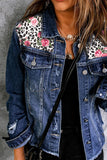 Mixed Print Distressed Button Front Denim Jacket - Trendsi