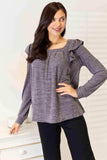 Double Take Square Neck Ruffle Shoulder Long Sleeve T-Shirt - Trendsi - Flyclothing LLC