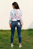 Floral Smocked Balloon Sleeve Round Neck Blouse - Trendsi