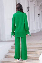 Drawstring Flounce Sleeve Shirt and Pants Set - Trendsi - Flyclothing LLC