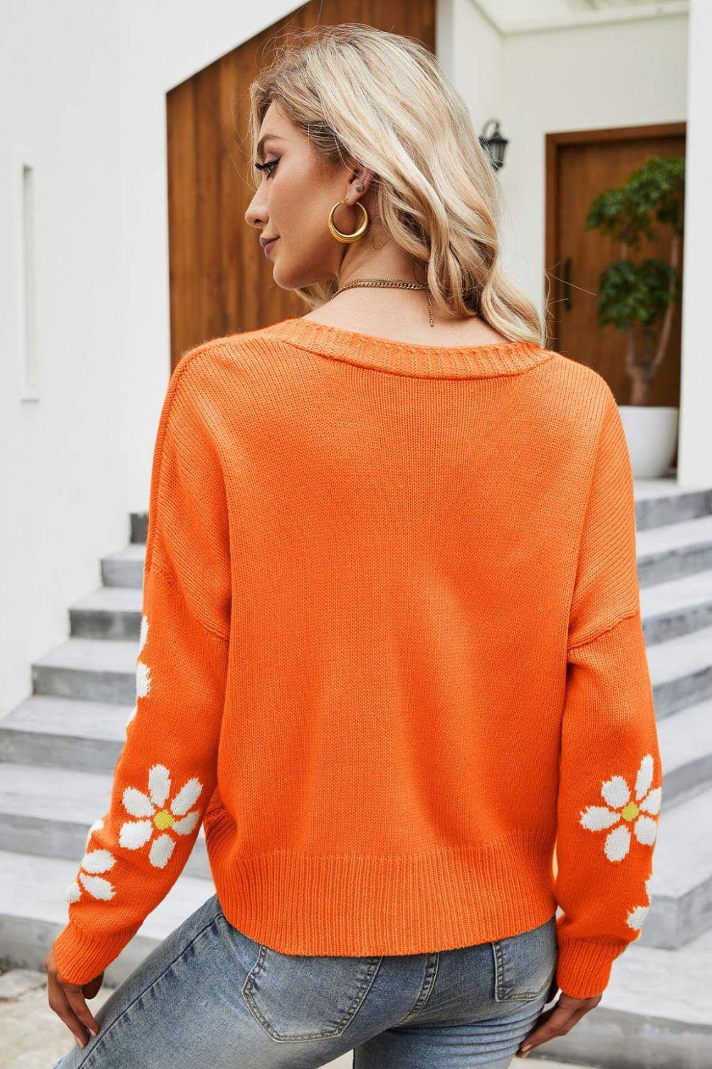 Floral Ribbed Trim Drop Shoulder Cardigan - Trendsi