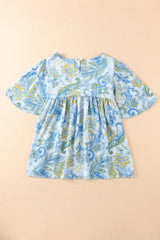 Printed Round Neck Short Sleeve Blouse - Trendsi