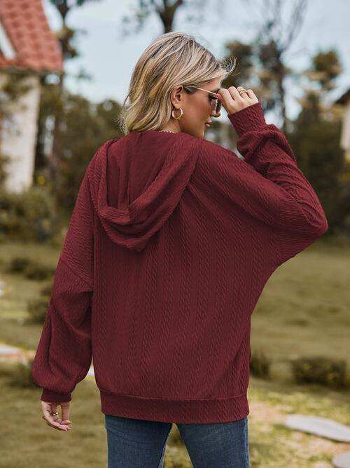 Zip Up Drawstring Long Sleeve Hooded Jacket - Trendsi - Flyclothing LLC