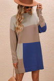 Color Block Mock Neck Dropped Shoulder Sweater Dress - Trendsi - Flyclothing LLC