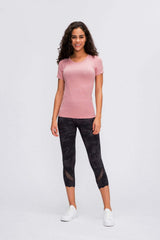 Round Neck Short Sleeve Active T-Shirt - Trendsi - Flyclothing LLC