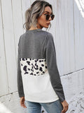 Leopard Color Block V-Neck Twisted Tee - Trendsi