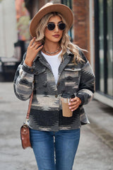 Printed Collared Neck Jacket - Trendsi