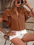 Ruffled Notched Short Sleeve Blouse - Trendsi - Flyclothing LLC