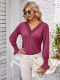 Smocked V-Neck Long Sleeve Blouse - Trendsi - Flyclothing LLC