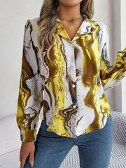 Printed Button Up Long Sleeve Shirt - Trendsi