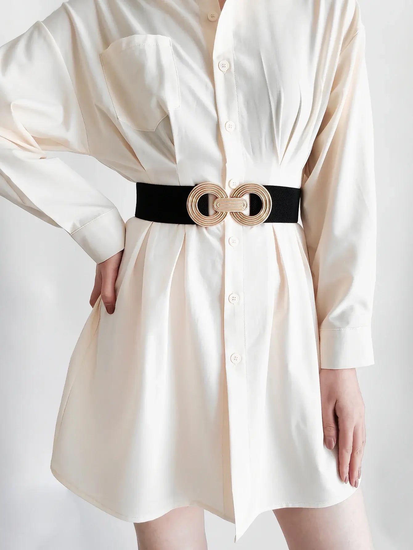 Geometric Buckle Elastic Wide Belt - Trendsi - Flyclothing LLC