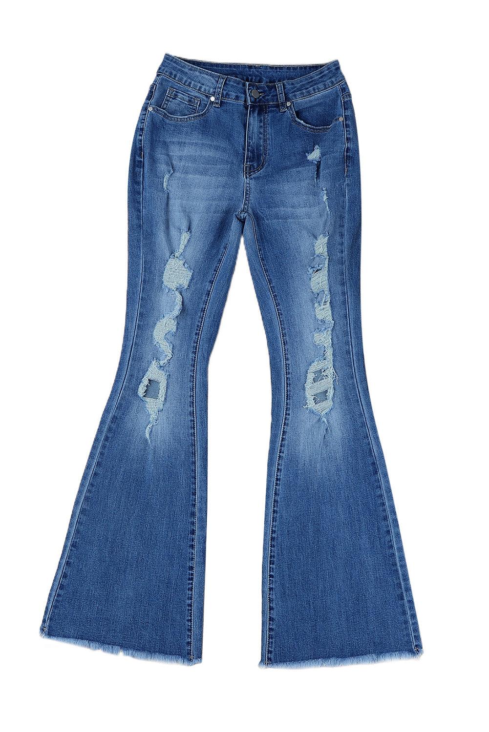 Distressed Frayed Hem Flare Jeans - Flyclothing LLC