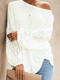 Openwork Dropped Shoulder Boat Neck Blouse - Trendsi